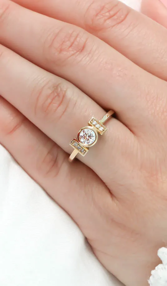 Round Engagement Ring Unique Setting - Nora