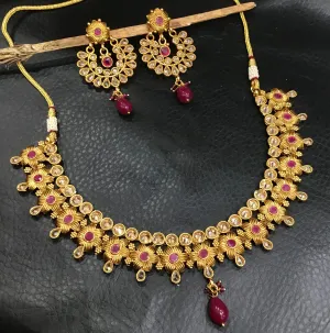 Ruby Gold Look Necklace Set 19687-6871
