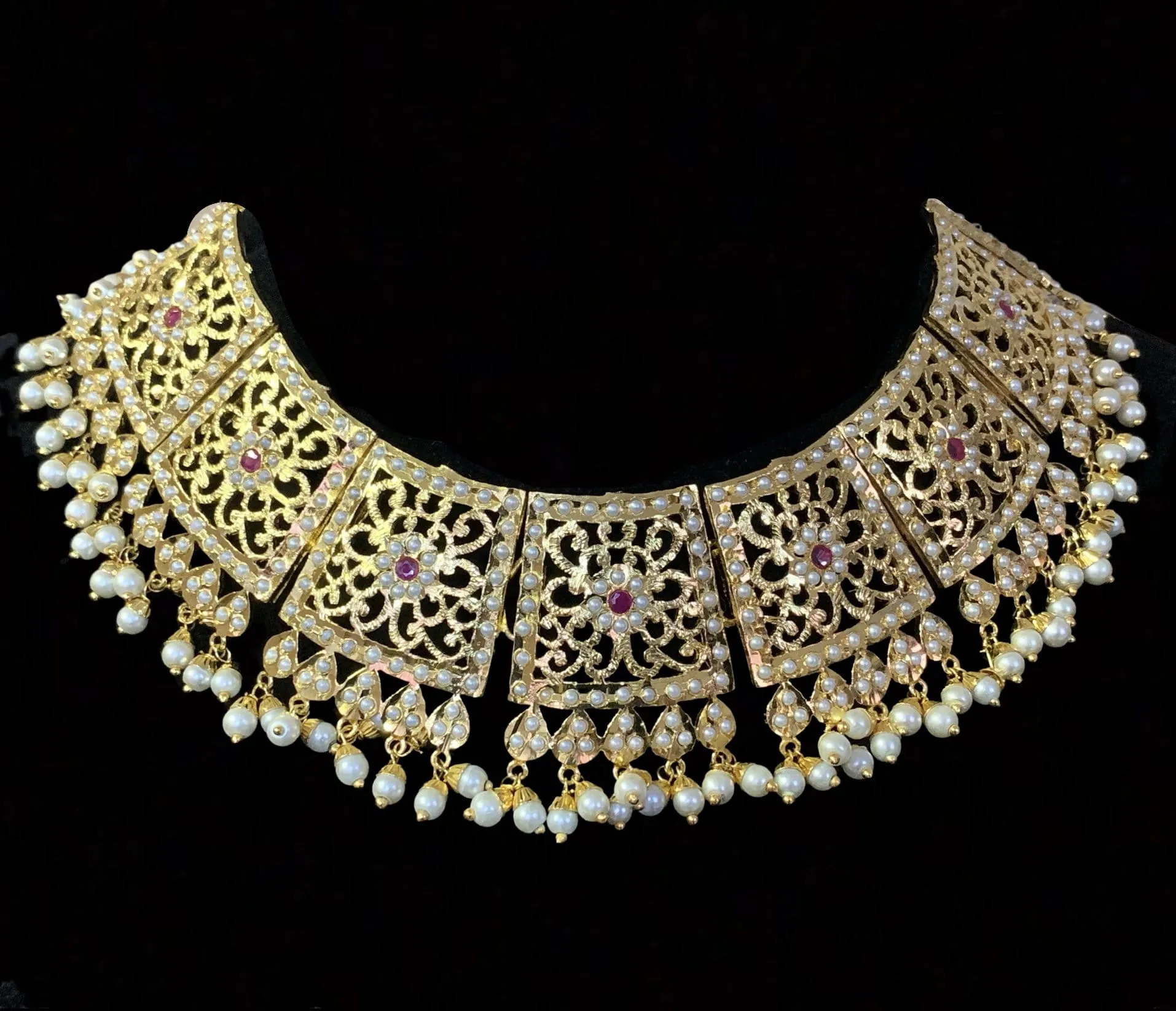 Safira necklace set with tika RUBY ( READY TO SHIP)