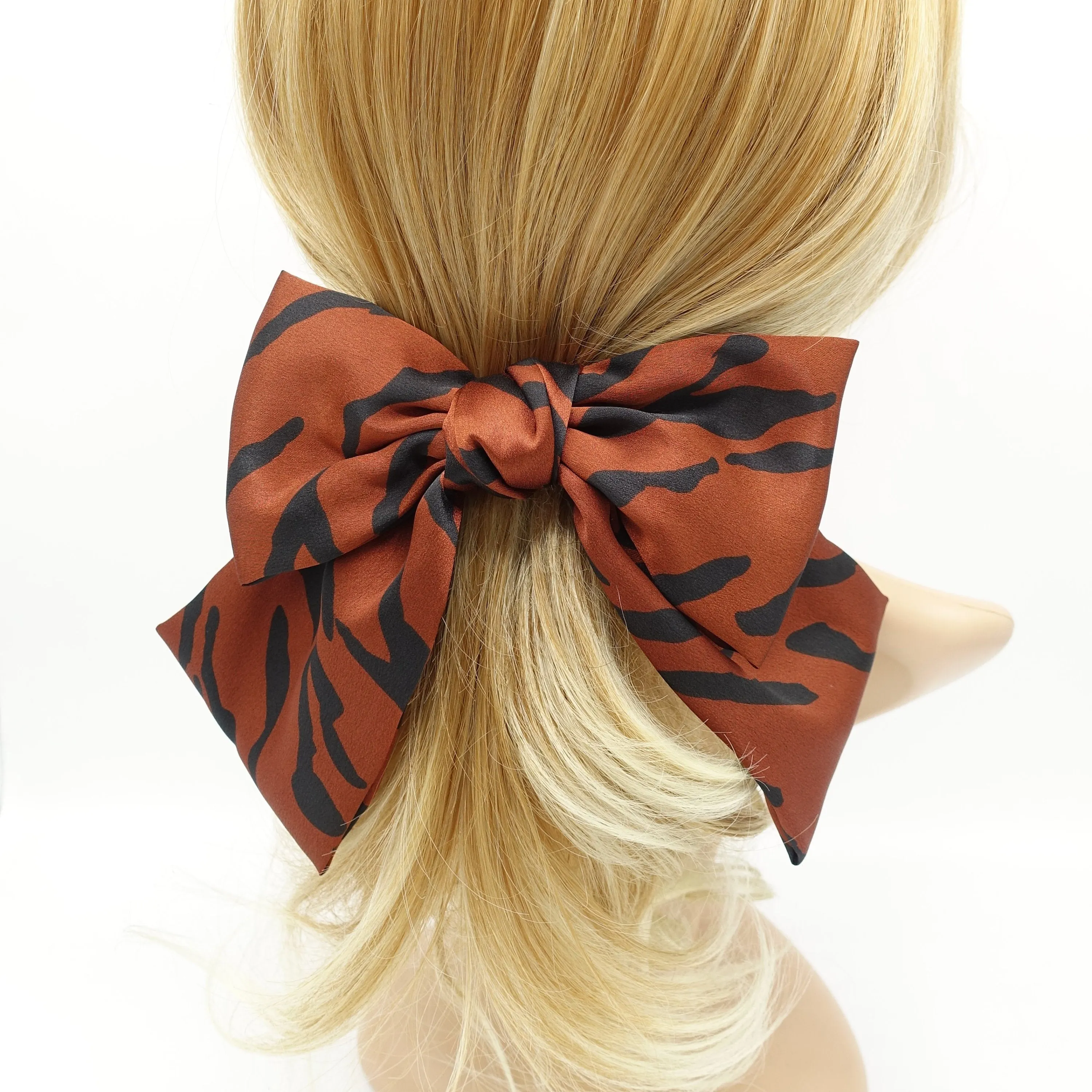 satin zebra print layered hair bow for women
