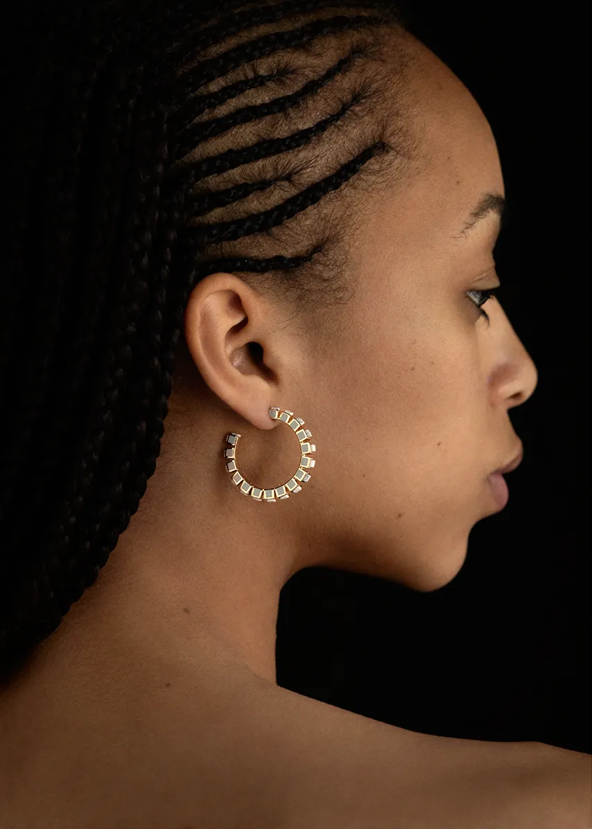 SMALL INLAID CUBE HOOPS - HOWLITE