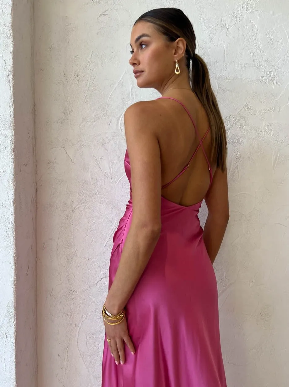 Sofia The Label Elle Silk Midi Dress in French Pink