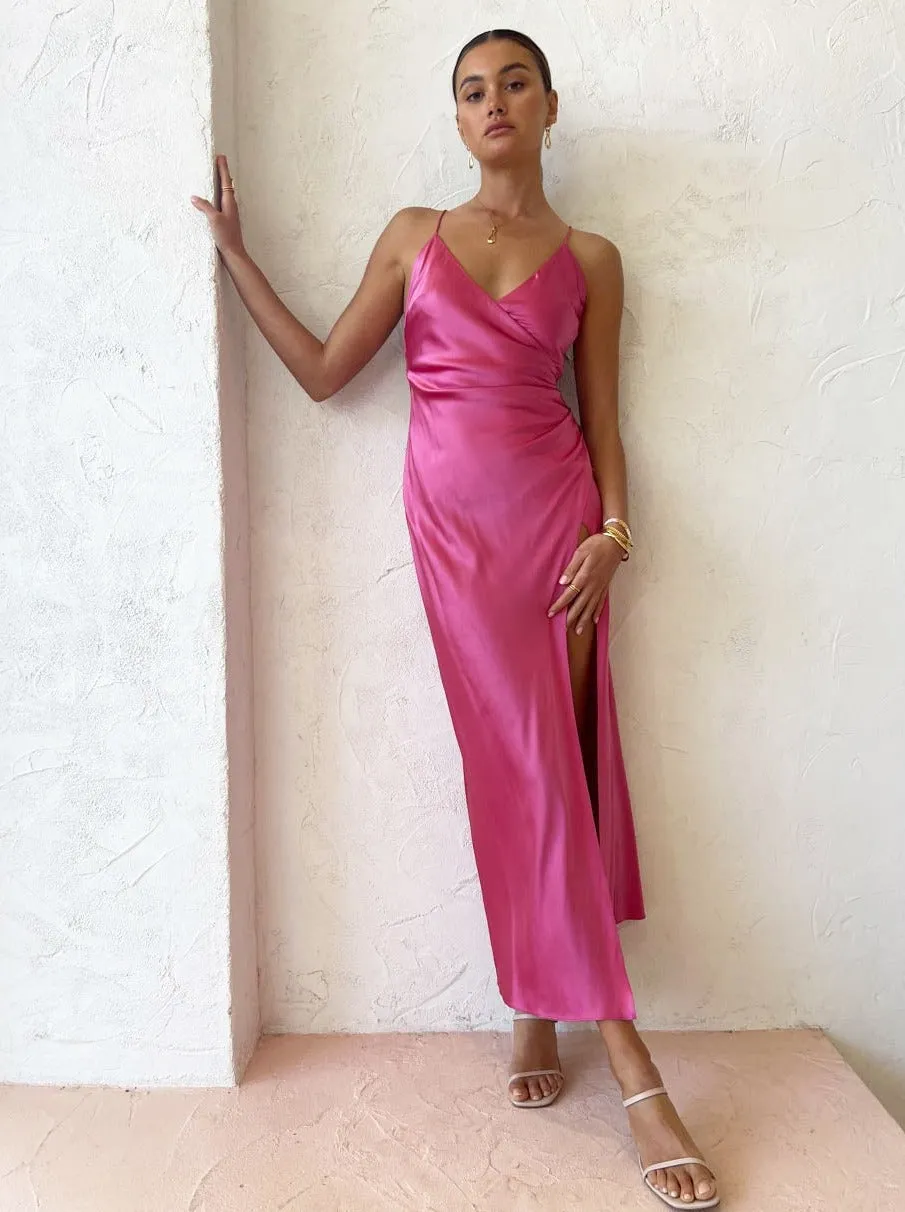 Sofia The Label Elle Silk Midi Dress in French Pink