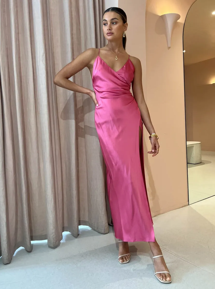 Sofia The Label Elle Silk Midi Dress in French Pink
