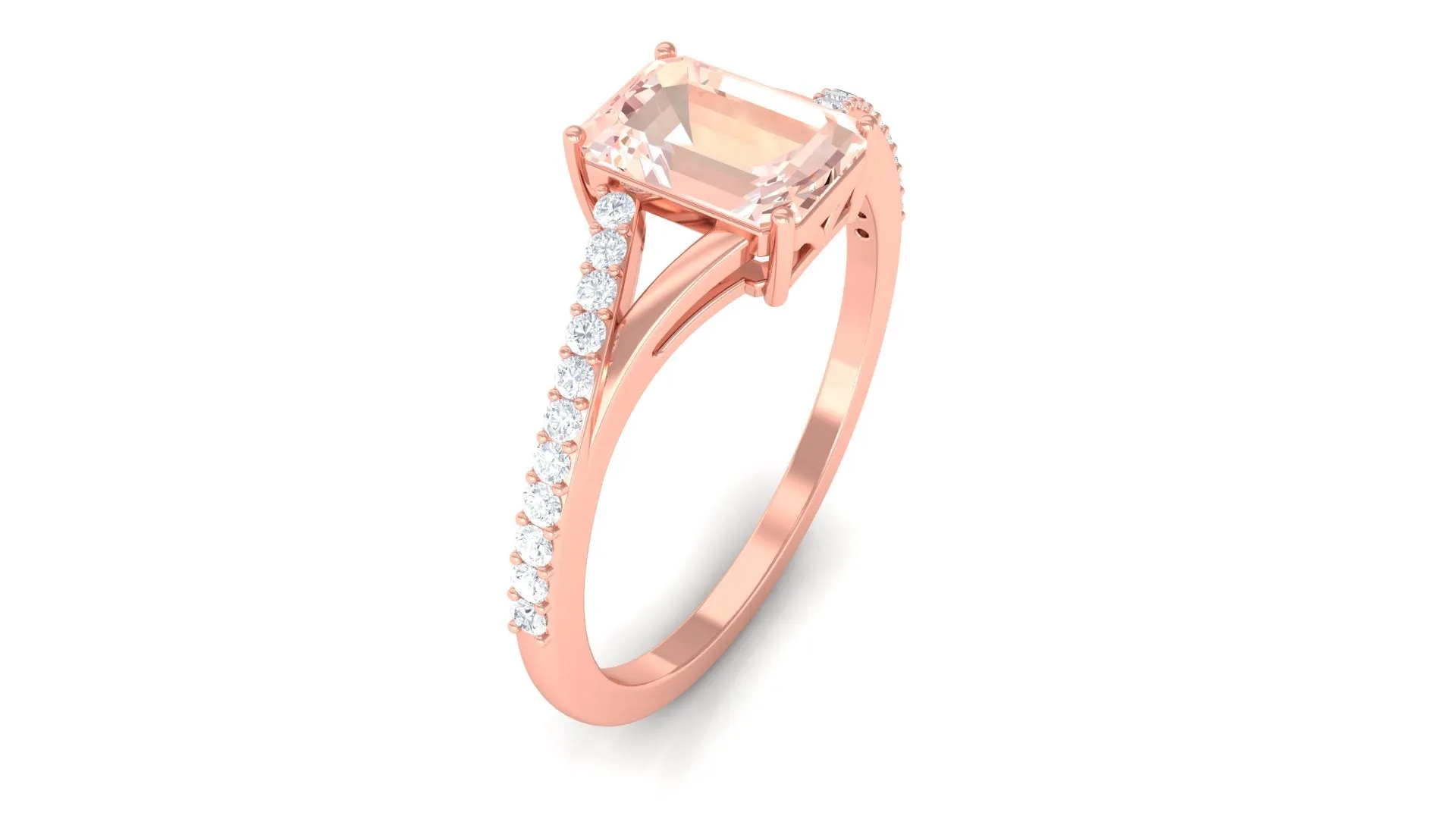 Solitaire Morganite Split Shank Engagement Ring with Diamond