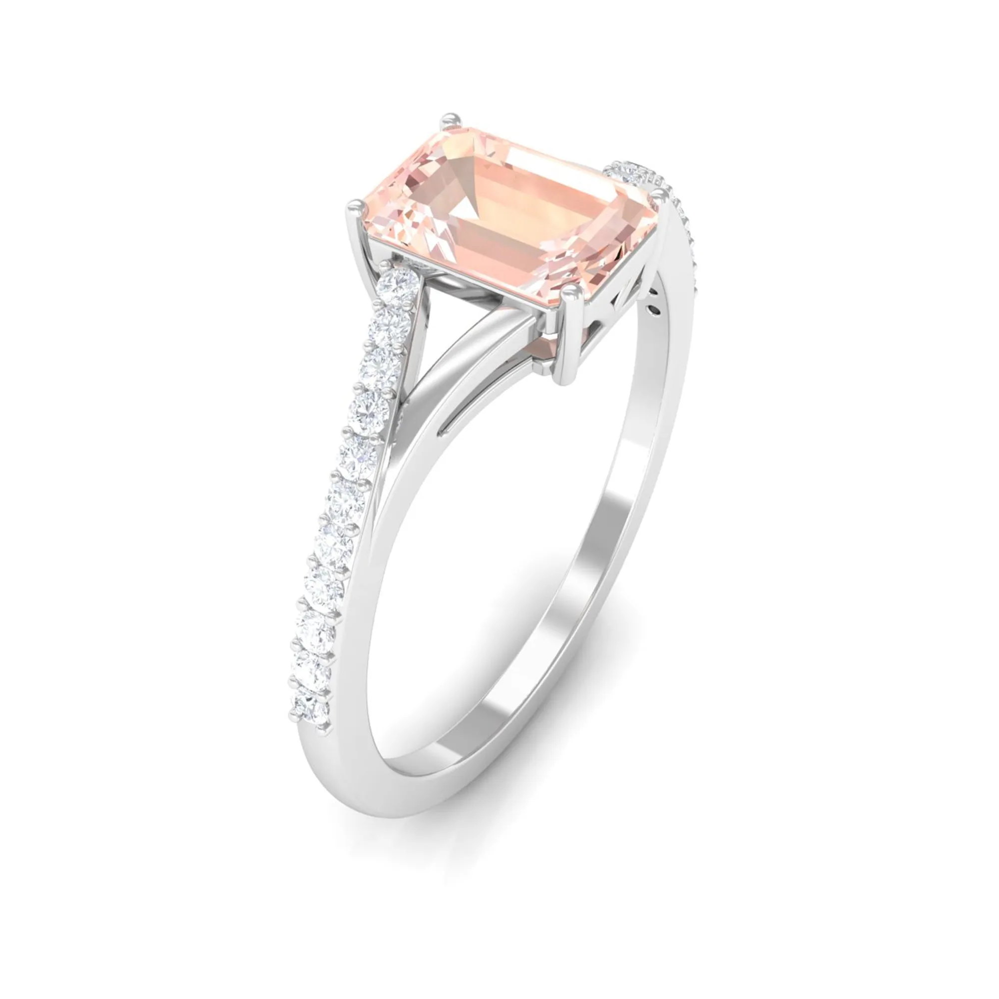 Solitaire Morganite Split Shank Engagement Ring with Diamond