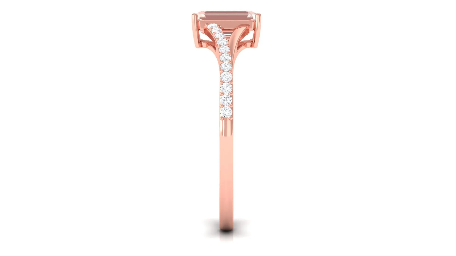 Solitaire Morganite Split Shank Engagement Ring with Diamond