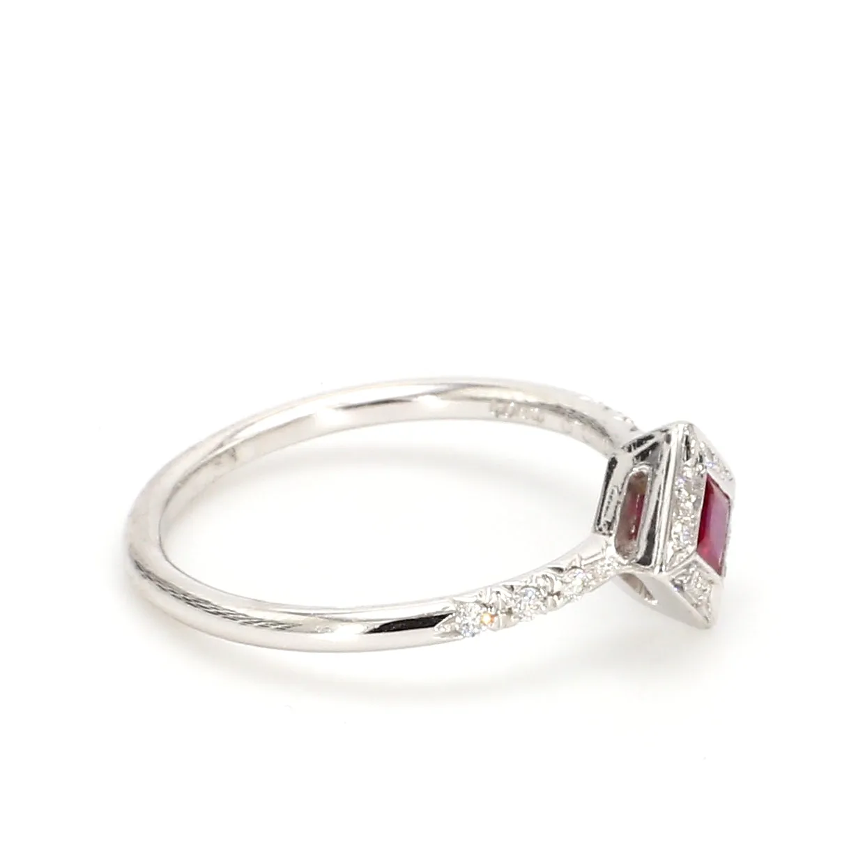 Square Ruby & Pave Diamond Engagement Ring