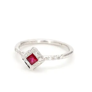 Square Ruby & Pave Diamond Engagement Ring