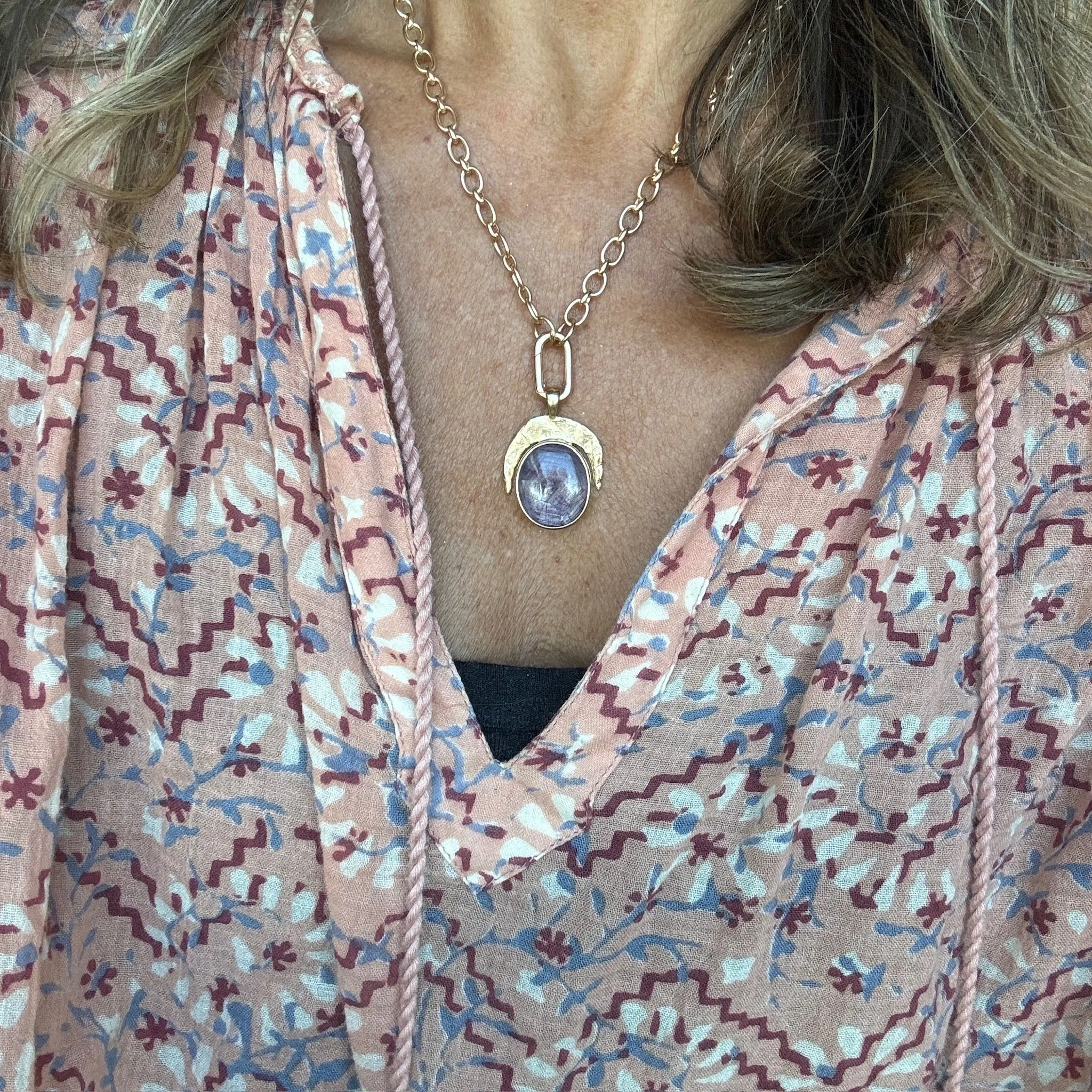 Star Ruby Under Crescent Moon Necklace