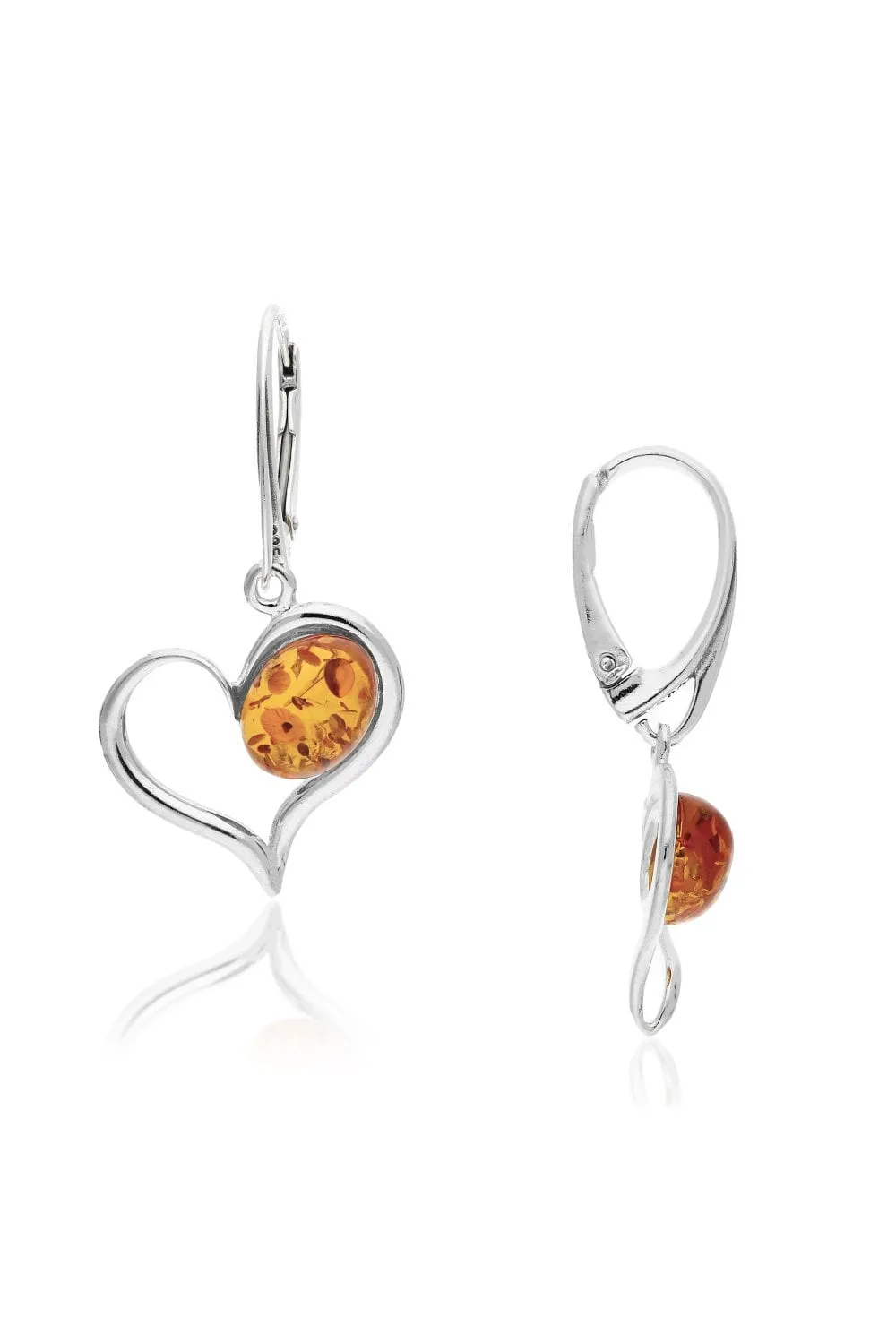 Sterling Silver Amber Oval Heart Drop Earrings