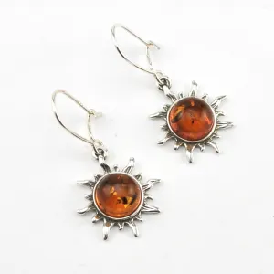 Sterling Silver Amber Sun Dangle Earrings