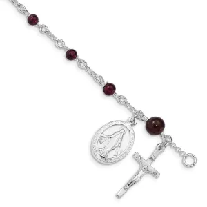 Sterling Silver Polished Rhodolite Garnet Children's Rosary Bracelet QG2831-6
