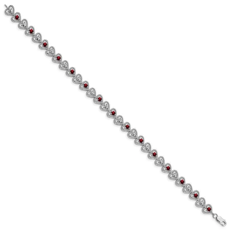 Sterling Silver Rhodium-plated Garnet Diamond Bracelet QX832GA