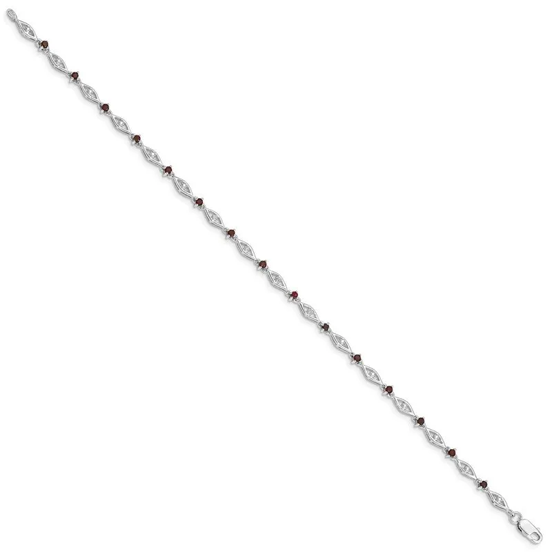 Sterling Silver Rhodium-plated Garnet Diamond Bracelet QX834GA