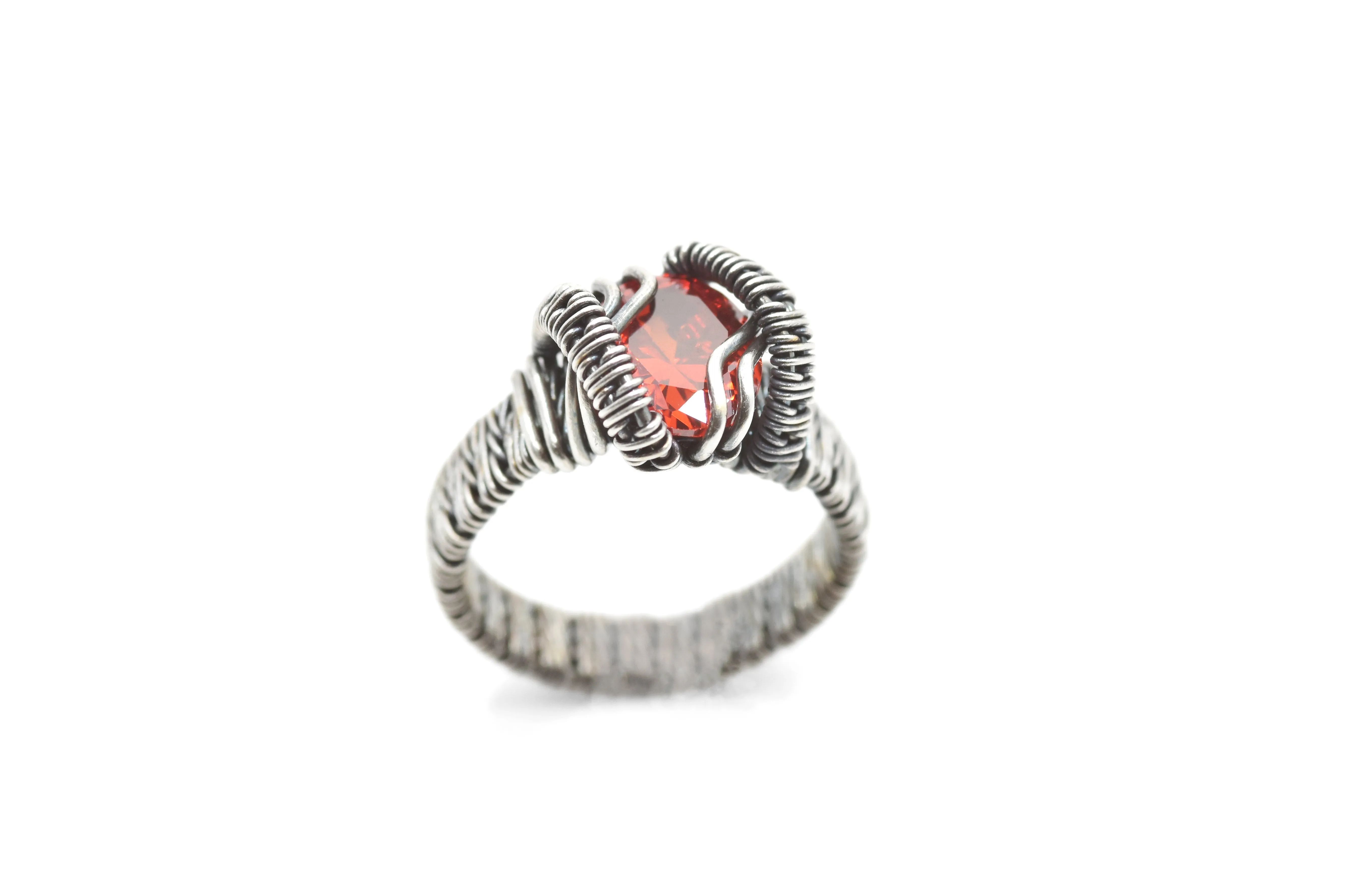 Sterling Silver Wire Wrapped Faceted Spessartite Garnet Ring