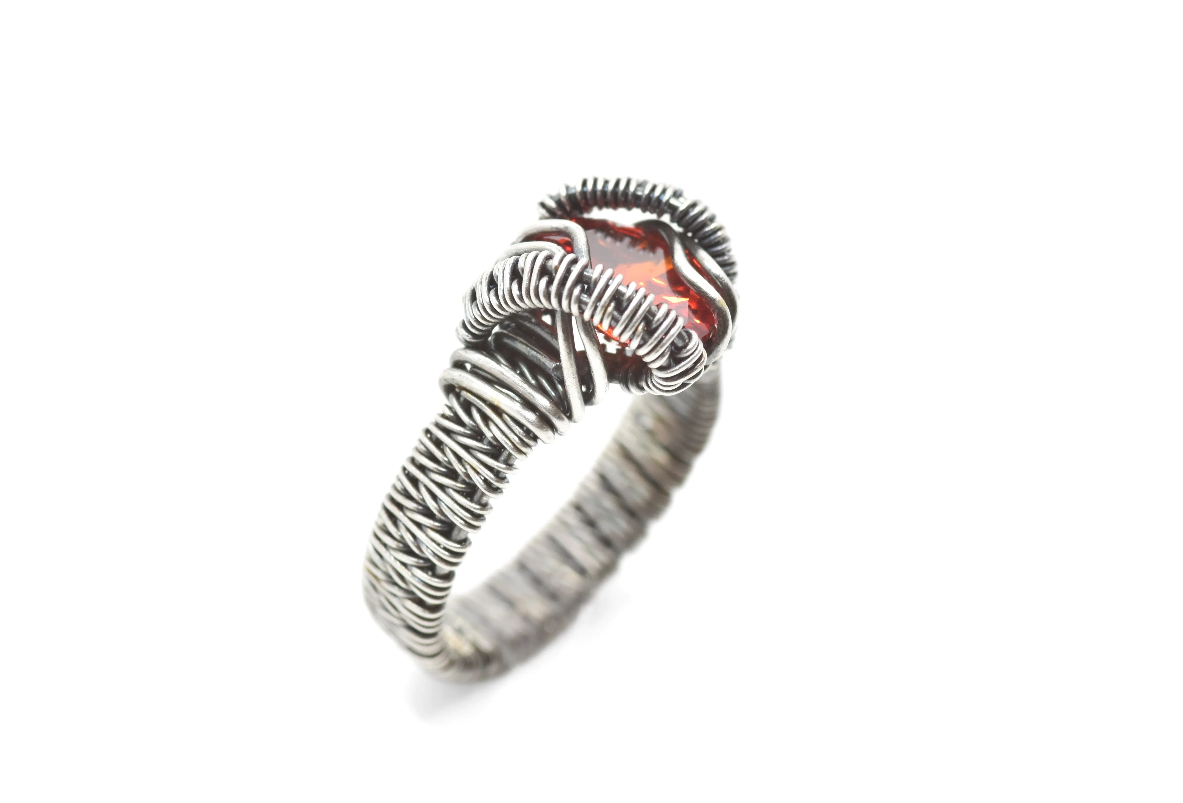Sterling Silver Wire Wrapped Faceted Spessartite Garnet Ring