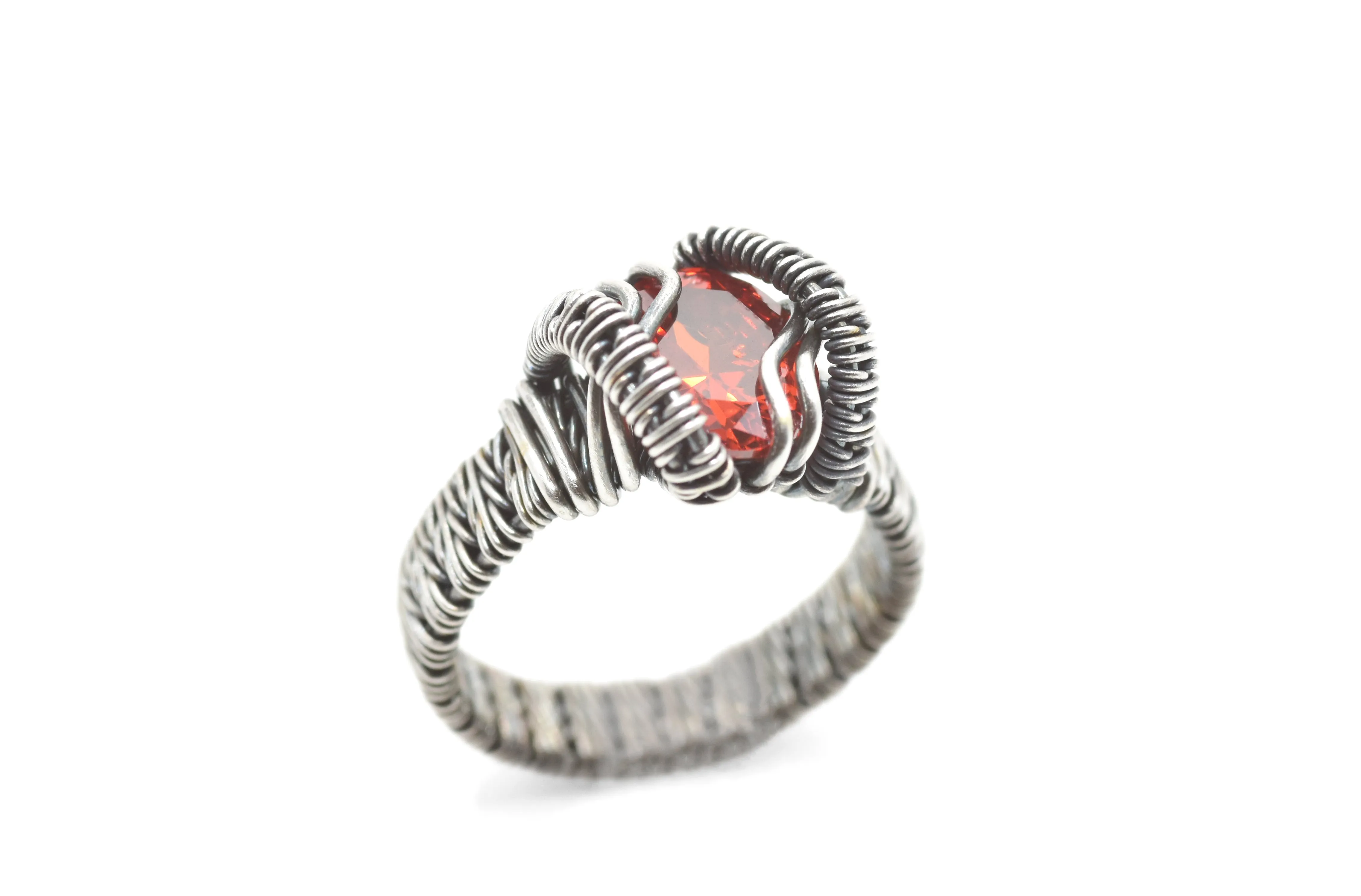 Sterling Silver Wire Wrapped Faceted Spessartite Garnet Ring