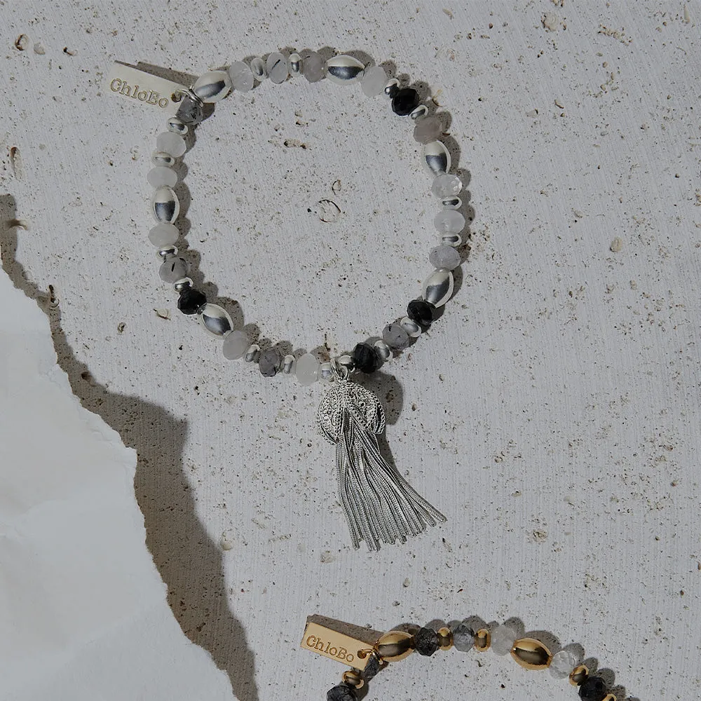 Tassel Of Joy Black Rutilated Quartz Bracelet - Silver - SBBRQO3454