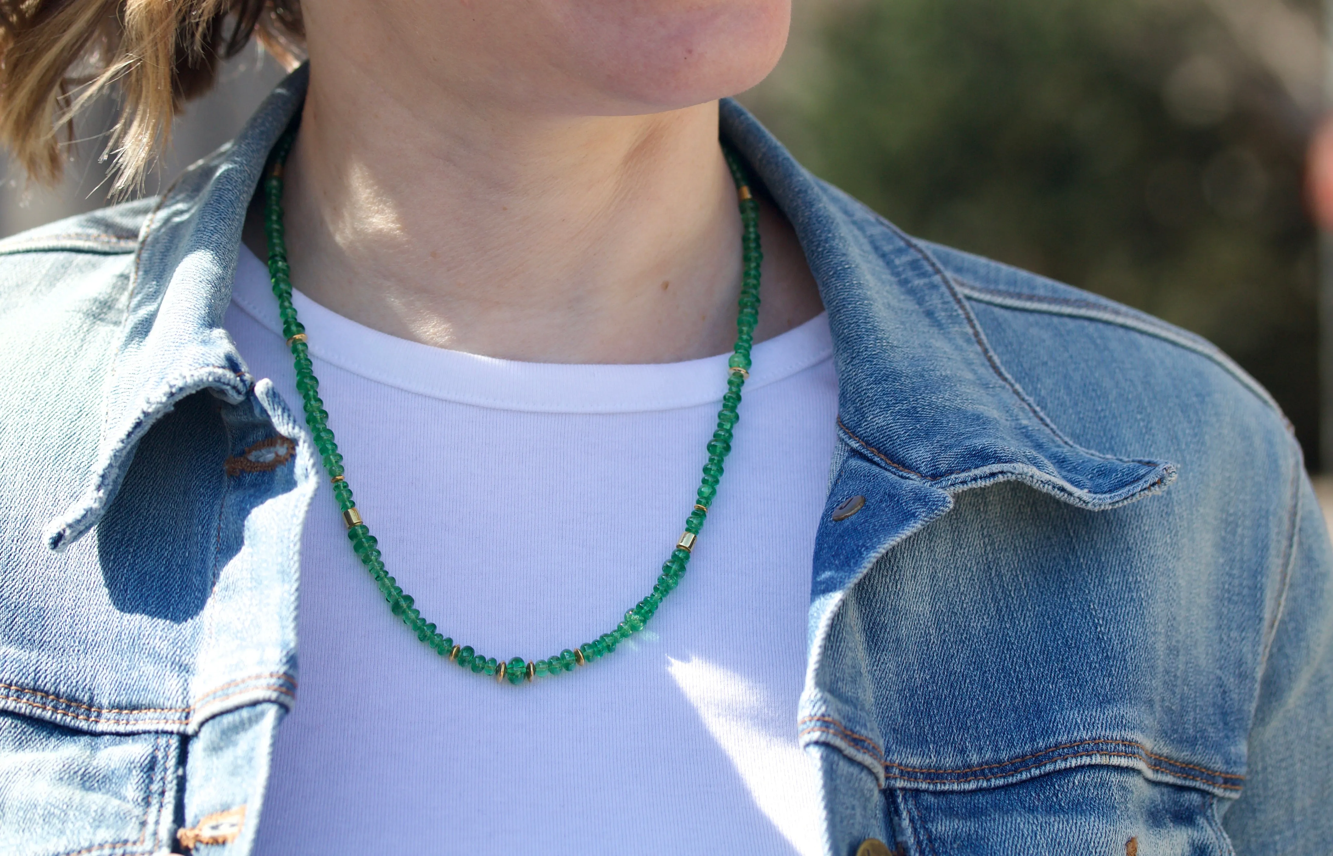 Tsavorite Garnet & High Karat Gold Beaded Necklace
