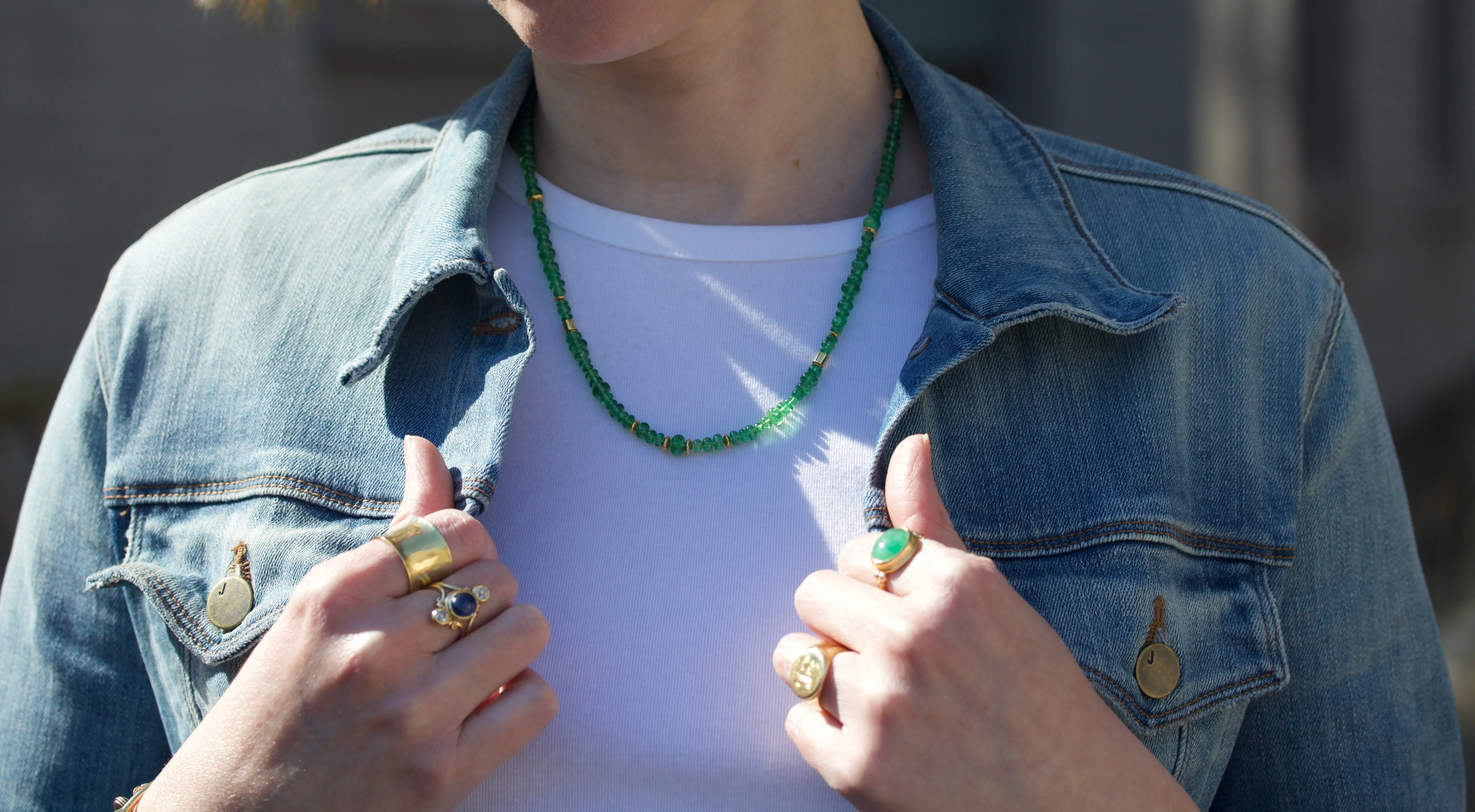 Tsavorite Garnet & High Karat Gold Beaded Necklace