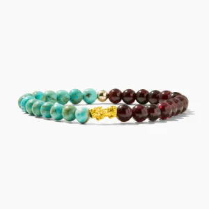 Turquoise and Garnet Eclipse 18k Pixiu Bracelet - Success