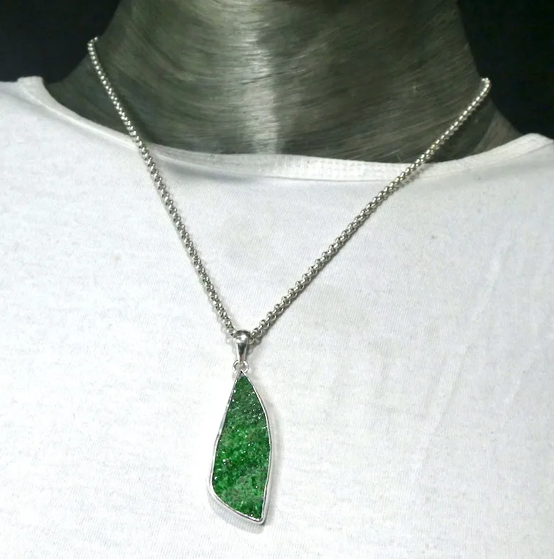 Uvarovite Garnet Drusy Pendant, Vivid Green, 925 Silver, s1