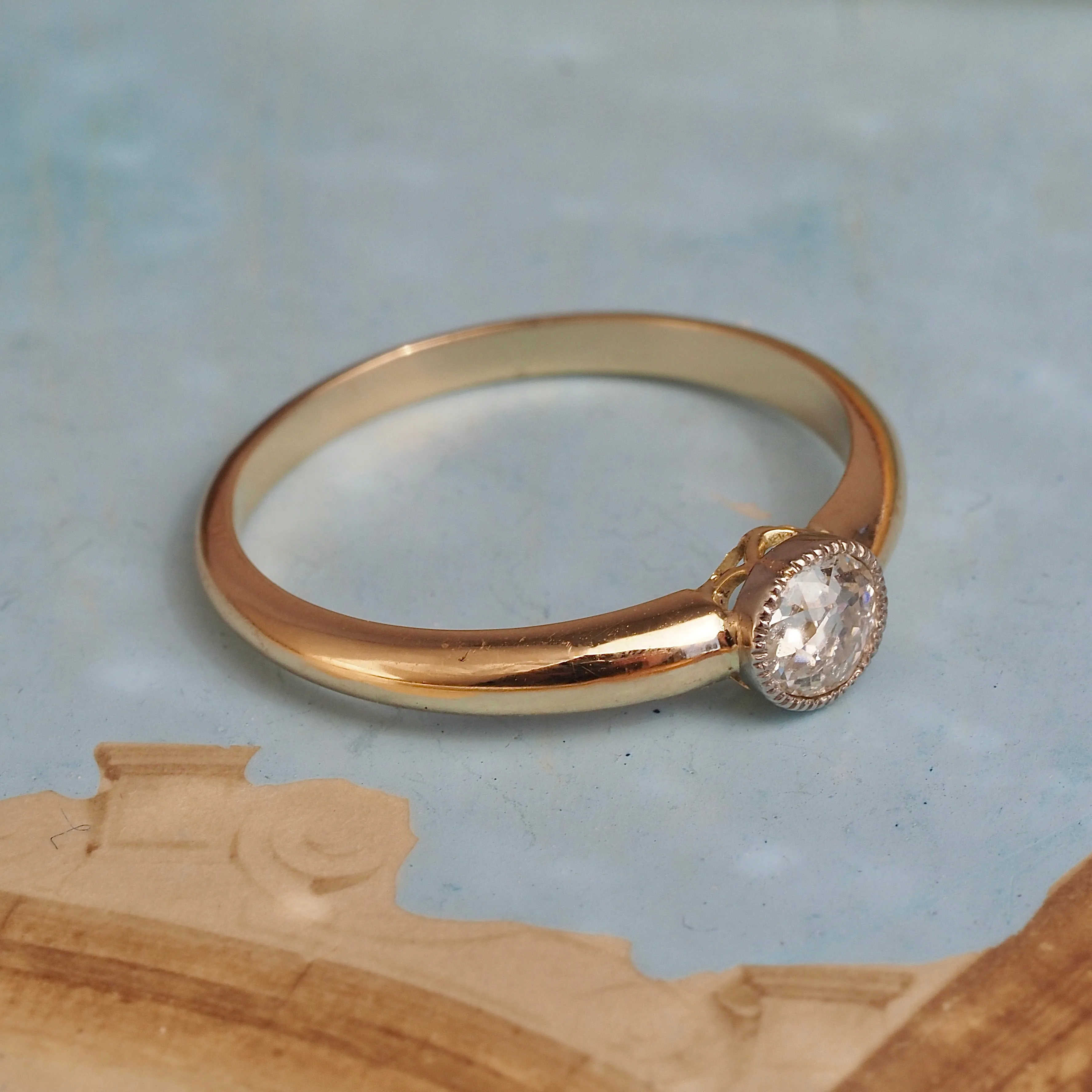 Vintage Old European Diamond 14k Gold Platinum Ring