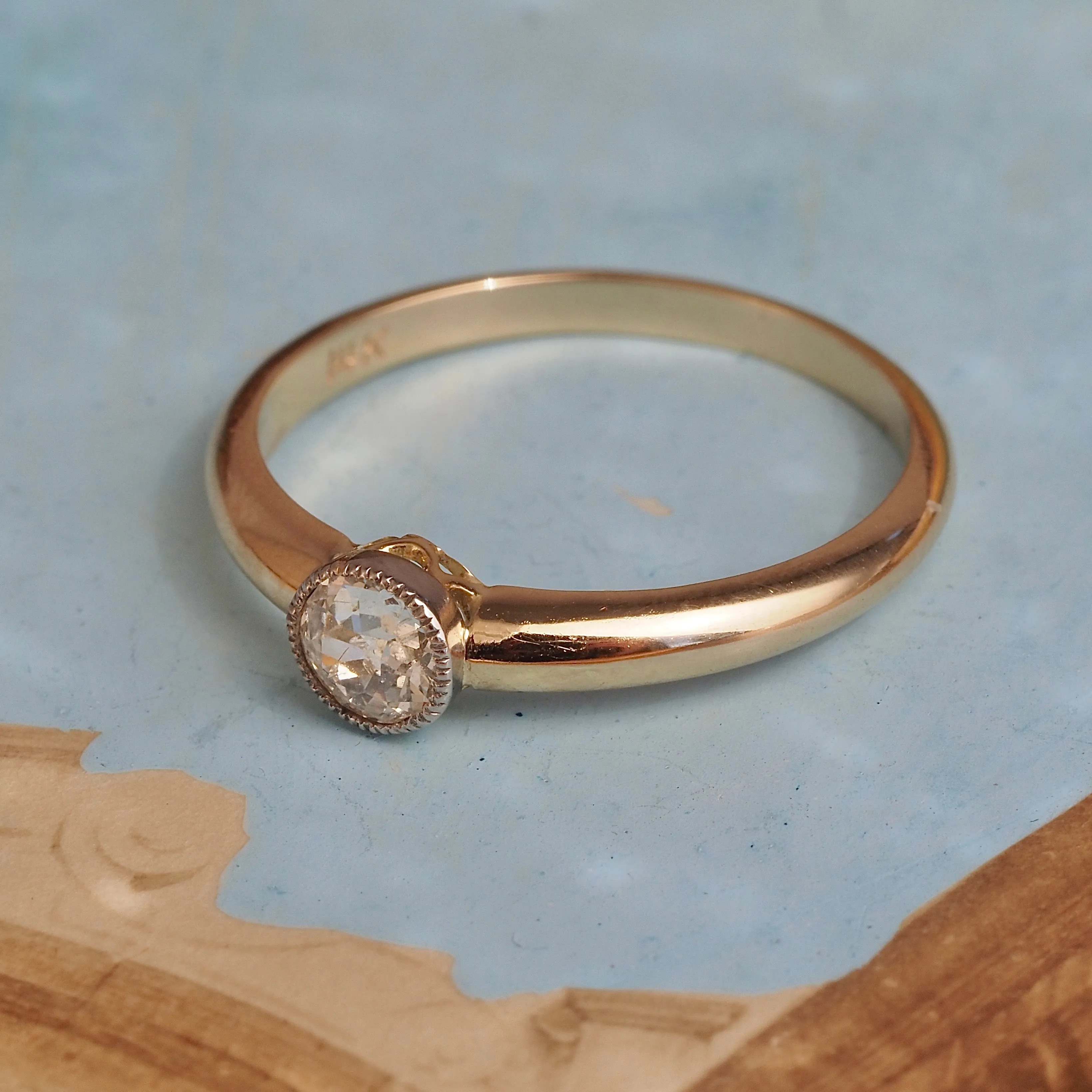 Vintage Old European Diamond 14k Gold Platinum Ring
