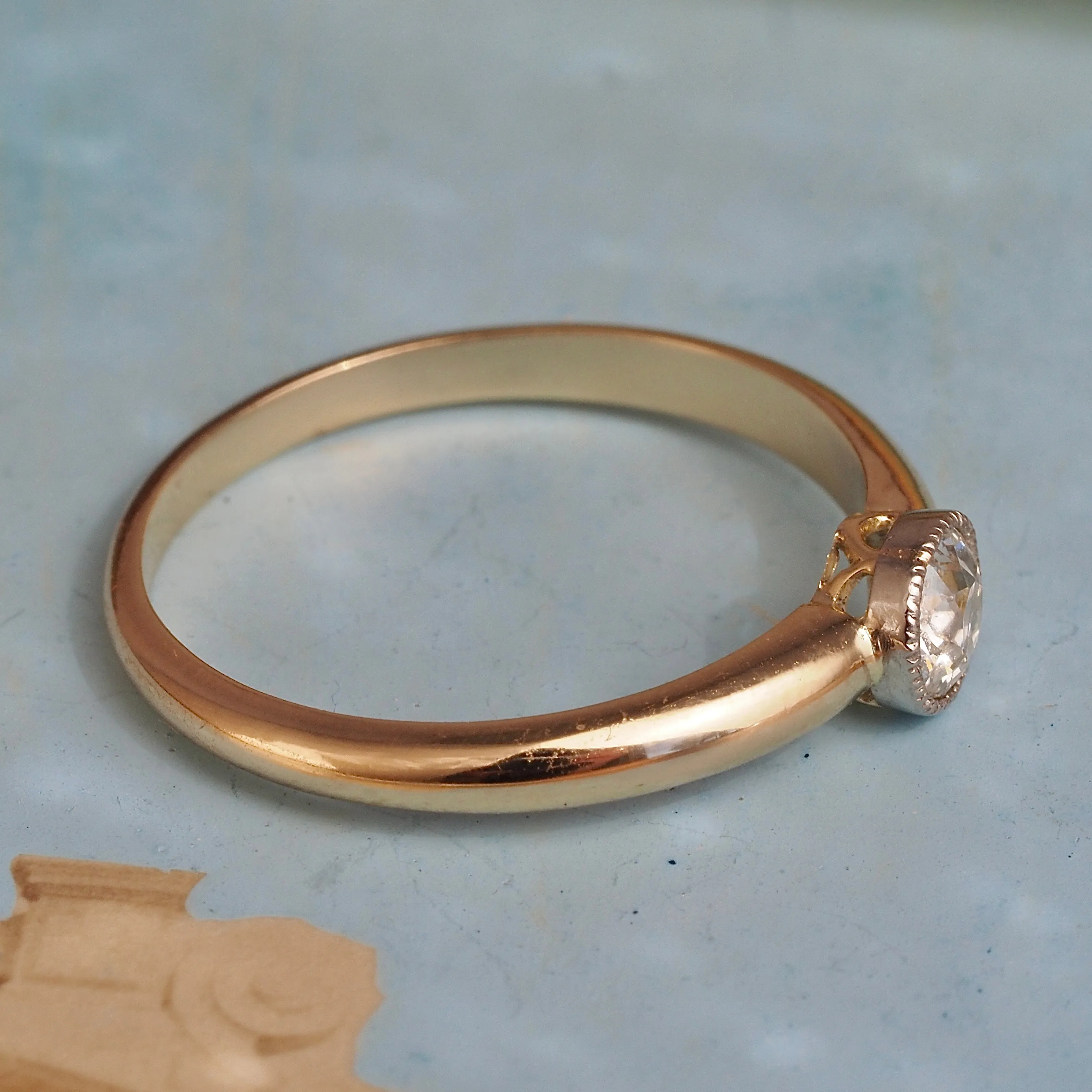 Vintage Old European Diamond 14k Gold Platinum Ring