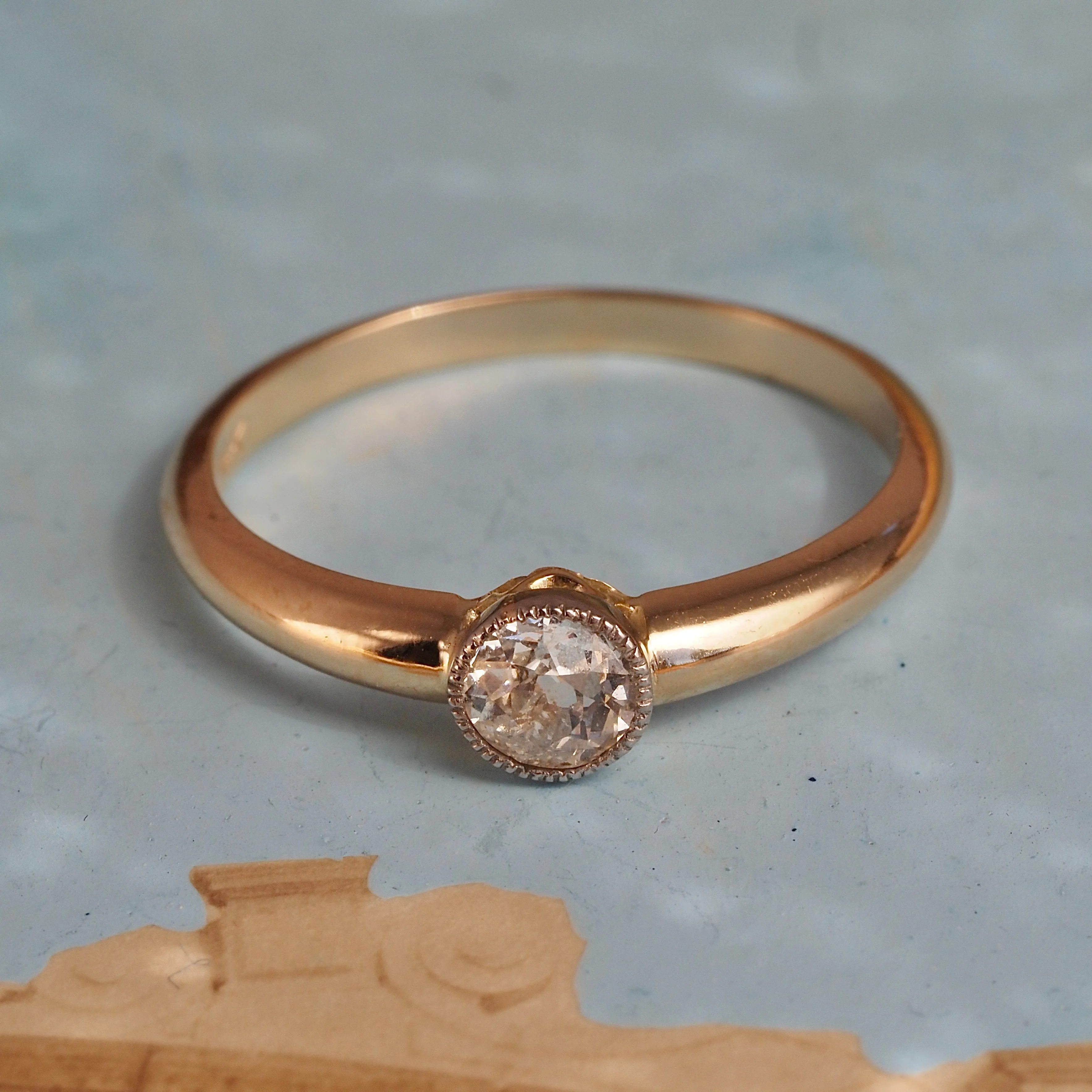 Vintage Old European Diamond 14k Gold Platinum Ring
